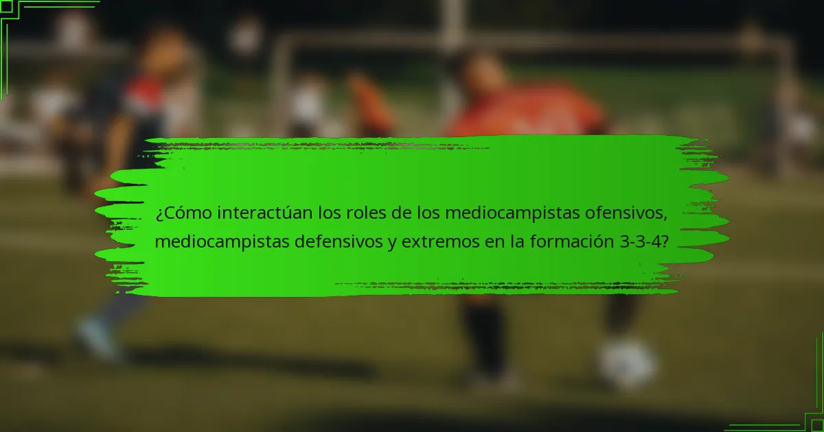 ¿Cómo interactúan los roles de los mediocampistas ofensivos, mediocampistas defensivos y extremos en la formación 3-3-4?